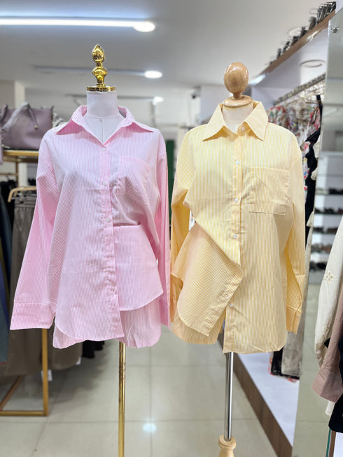 Casual Collar Down Stripes Shirts With Short Sets